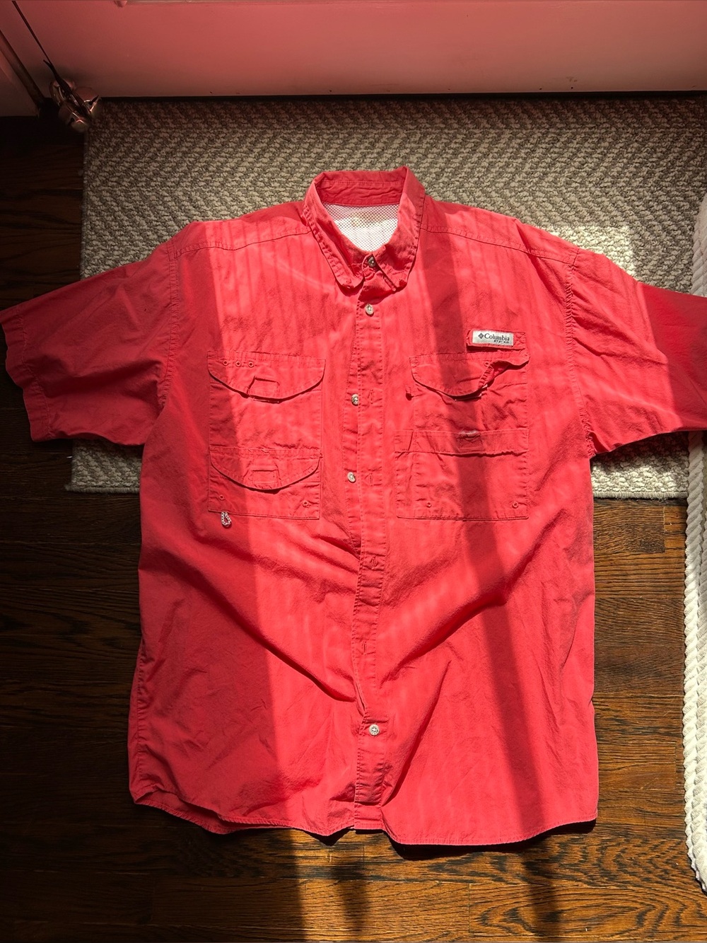 Columbia Men's Red PFG Bonehead Short-Sleeve Fishing shirt, large
